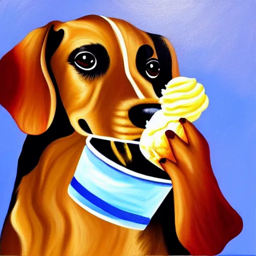 Image similar to painting of a dog eating ice cream