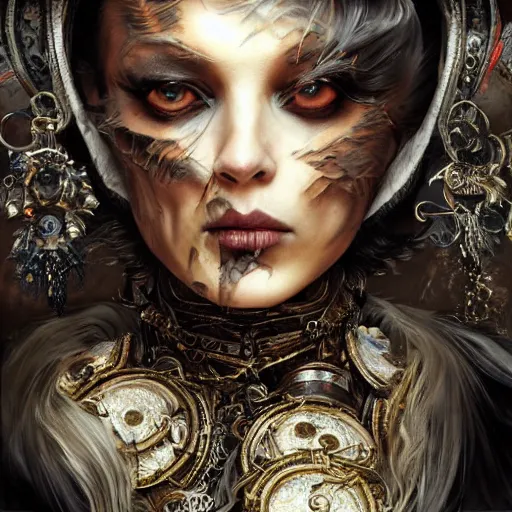 Image similar to portrait, headshot, insanely nice professional hair style, dramatic hair color, digital painting, of a old 17th century, old cyborg merchant, amber jewels, baroque, ornate clothing, scifi, realistic, hyperdetailed, chiaroscuro, concept art, art by Franz Hals and Jon Foster and Ayami Kojima and Amano and Karol Bak,