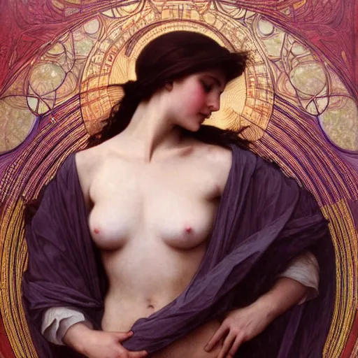 Prompt: Bouguereau and Mucha are all excited to be trending on Artstation