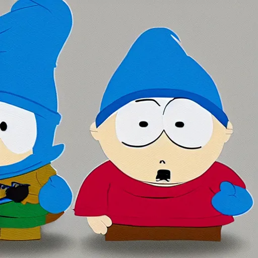 Image similar to Papa Smurf and Smurfette in the style of South Park