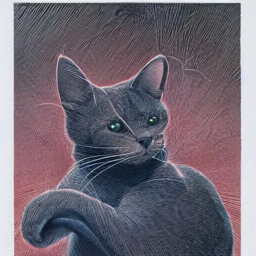 Image similar to a non-euclidian cat, art by James Jean, Wayne Barlowe, Laure Lipton