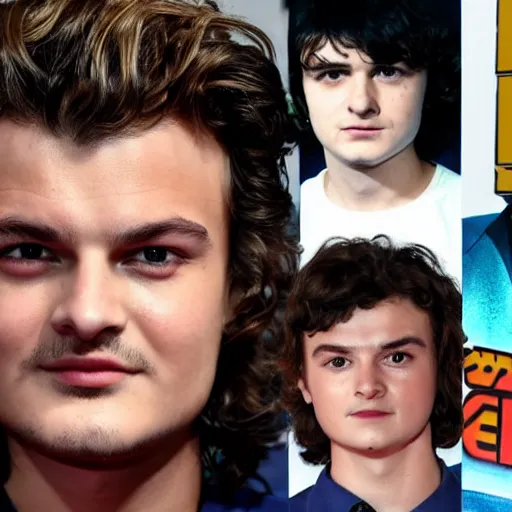 Image similar to joe keery, stranger things actor, anime, jojo's bizarre adventures, epic, steve harrington