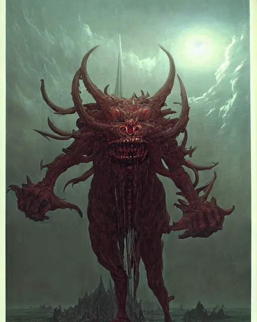 Image similar to a huge humanoid demon by BROM, Thomas Cole and Wayne Barlowe