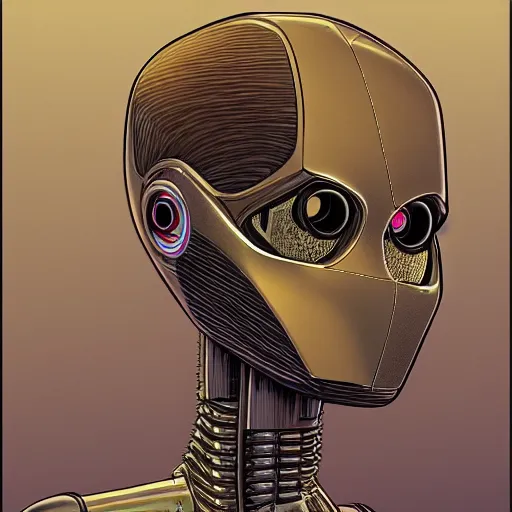 Image similar to A portrait of a robot by Moebius, trending on Artstation