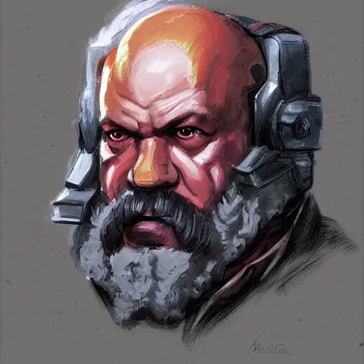 Prompt: portrait of karl marx as a doomguy in team fortress 2 style, tragic, elegant, fantasy, hd shot, digital portrait, beautiful, artstation, comic style, by artgerm, guy denning, jakub rozalski, magali villeneuve and charlie bowater