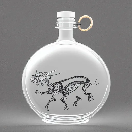 Image similar to transparent ancient boar flask with a Chinese dragon, raytracing, orthographic 3d rendering, octane render