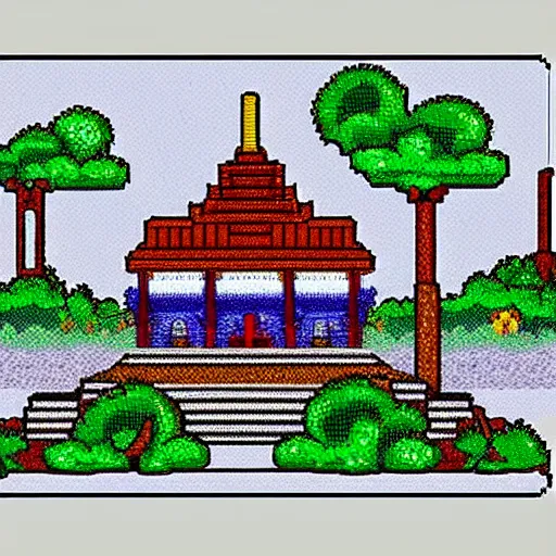 Prompt: temple as pixel art