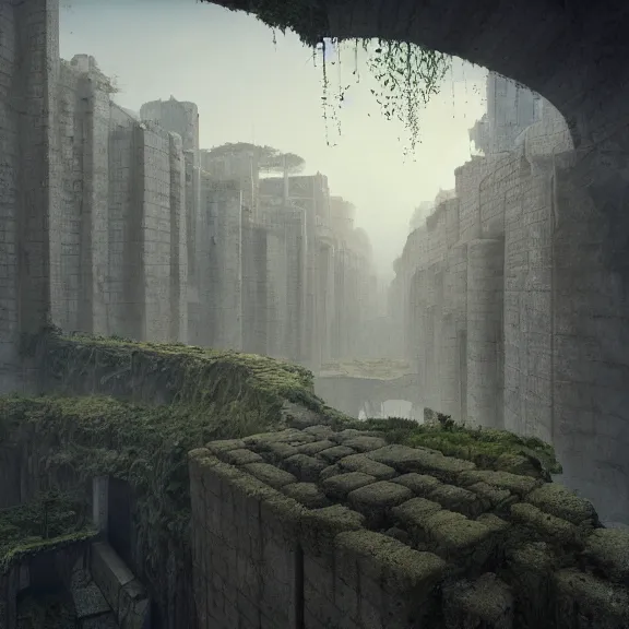 Prompt: a highly detailed 4 k fantasy matte painting of endless concrete wall, jungle, zdzislaw beksinski, artstation, cgsociety, unreal engine