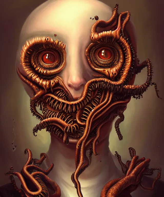 Image similar to a portrait painting, polycount, surrealism, surrealist, lovecraftian, cosmic horror, high detail