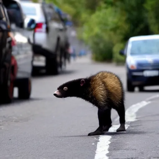 Image similar to honey badger walking down the street ignoring people shouting at him