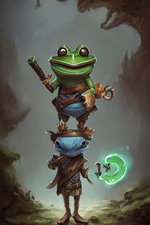 Image similar to cute little anthropomorphic frog wizard wearing a cape and holding a wand, tiny, small, miniature , baby animal, short, pale blue armor, cute and adorable, pretty, beautiful, DnD character art portrait, matte fantasy painting, DeviantArt Artstation, by Jason Felix by Steve Argyle by Tyler Jacobson by Peter Mohrbacher, cinematic lighting