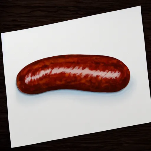 Image similar to sausage painted on white paper by old child, anatomically correct, unreal engine 5, hyper realistic, 8 k highly detailed