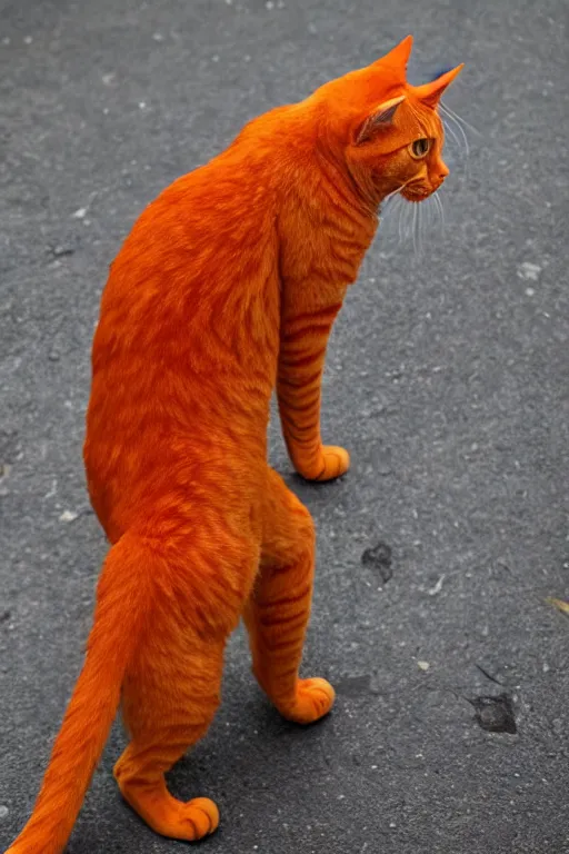 Prompt: An orange cat standing on its hind legs to pee in a urinal