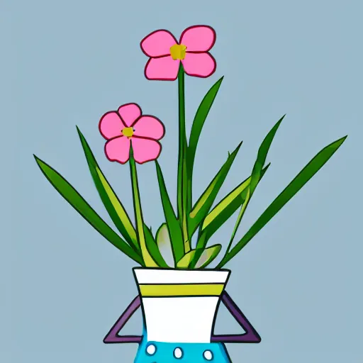 Prompt: a woman holding a watering can on top of a light blue flower that is on top of a plant pot, is dripping three drops of water from the watering can, flat design, flat colors, illustration