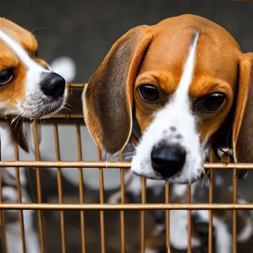 Image similar to beagles fighting in a cage