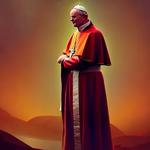 Image similar to pope john paul ii standing ina curch, digital painting, greg rutkowski, artstation, cinematic, matte painting