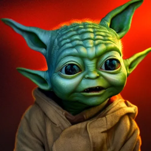 Image similar to Very very very very highly detailed epic central composition photo of baby Yoda as Smeagol face, intricate, happy colors, extremely detailed, digital painting, smooth, sharp focus, illustration, volumetric lighting, incredible art by Brooke Shaden, artstation, concept art, Octane render in Maya and Houdini