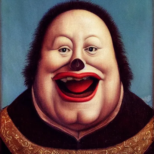 Prompt: a renaissance like high definition oil portrait of The McDonald’s mascot grimace