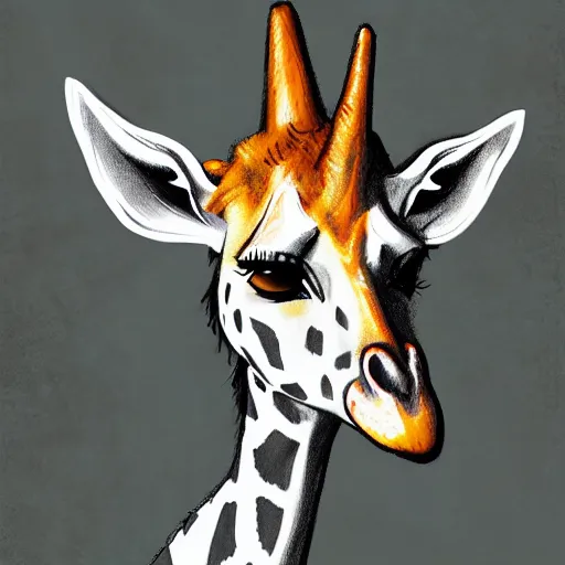 Image similar to Beautiful portrait digital painting, oil painting, anthro anthropomorphic giraffe androgynous , at a lake anarchist anarcho-punk Punk Punk outfit. furaffinity, artstation