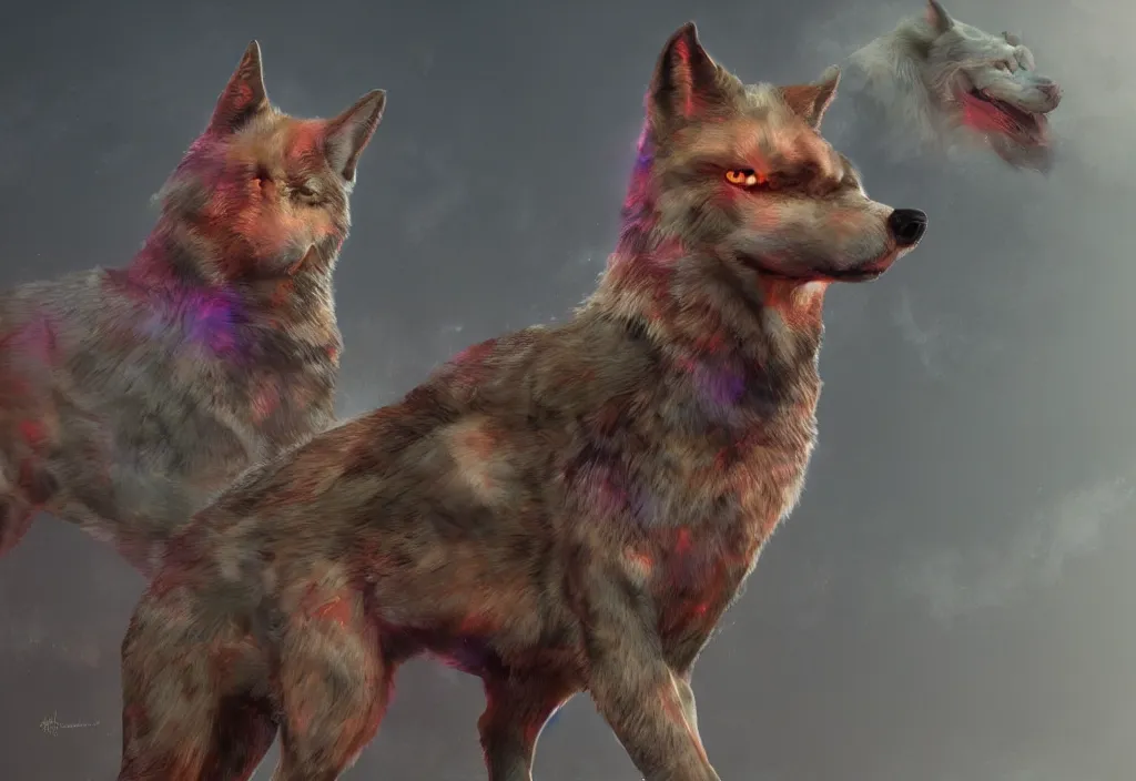 Image similar to putin morphing into a lenin wolf, artstation, high detail, colorful lighting