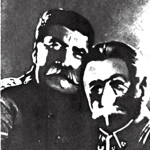 Prompt: Photo of Joseph Stalin friendship with communist soviet dragon creature ,