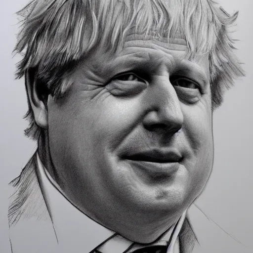 Image similar to boris johnson in the style of carol lawson pencil sketch,