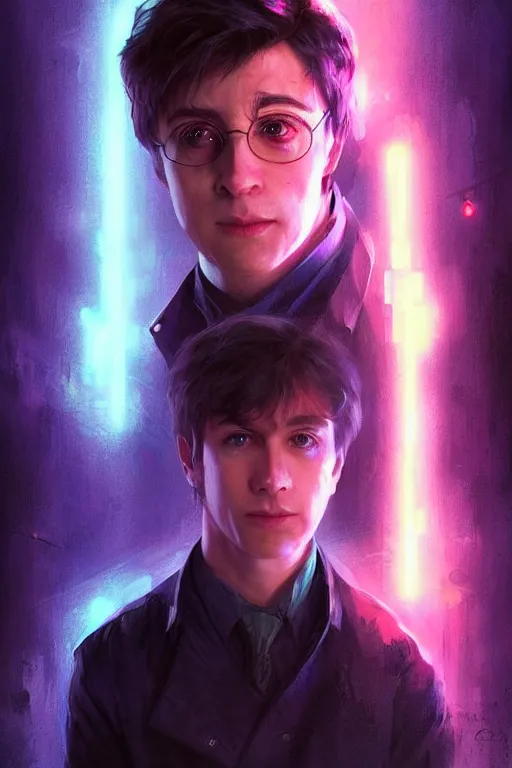 Image similar to portrait of Ron Wisly from harry potter in cyberpunk, neon lighting, night city, digital art from artstation by Ruan Jia and Mandy Jurgens and Artgerm and william-adolphe bouguereau and Greg Rutkowski and Wayne Barlowe