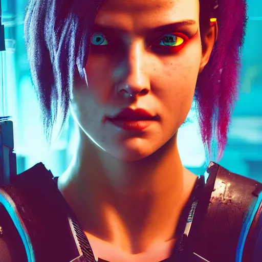 Image similar to a Cyberpunk 2077 girl portrait, photography, highly detailed,