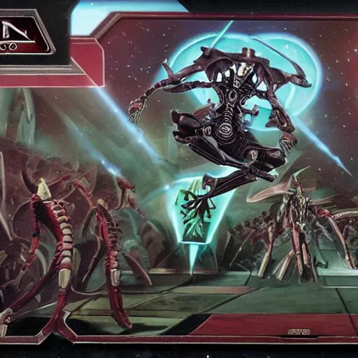 Image similar to necron doing a kickflip as others look on in awe