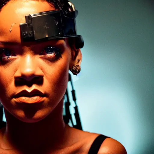 Prompt: movie still of rihanna cyborg, cinematic composition, cinematic light, criterion collection, by edgar wright