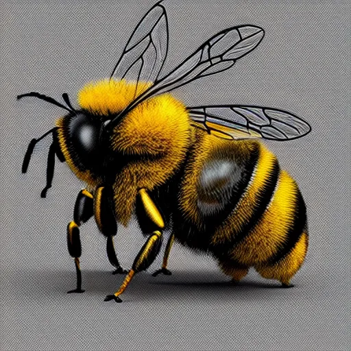 Image similar to a bee squatting in knee pads, extremely detailed, digital painting, sculpted in zbrush, artstation, concept art, smooth, sharp focus, illustration, chiaroscuro soft lighting, golden ratio, rule of thirds, fibonacci, lots of reflective surfaces, subsurface scattering