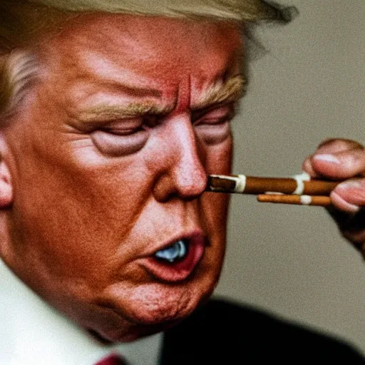 Prompt: a photo of donald trump smoking a cigarrette