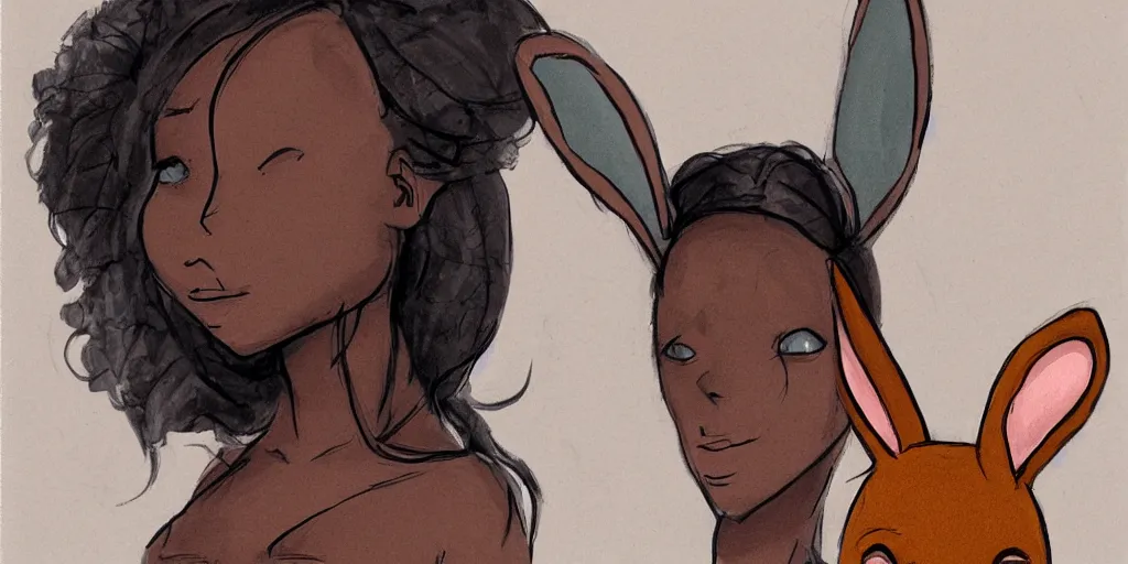 Image similar to women, dark skin, ginger, cartoon, sweatshirt, concept art, concept art, bunny ears,