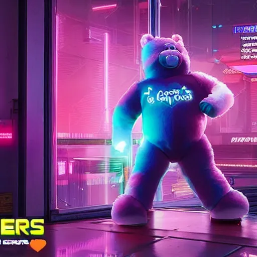 Image similar to care bears in cyberpunk 2 0 7 7 8 k hyperdetailed photorealism hdr unreal engine 5 extremely high level of detail