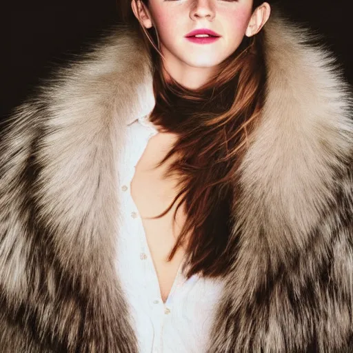 Image similar to portrait photograph of emma watson with tiger fur