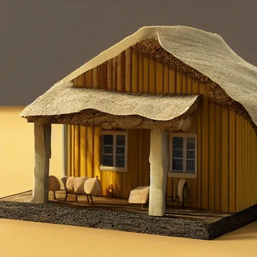 Prompt: house made from cheese, photorealistic