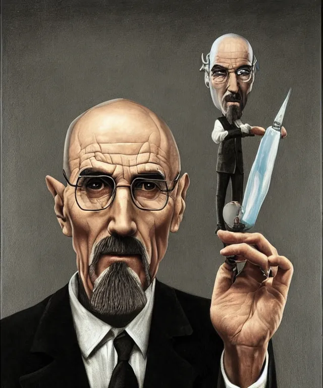 Image similar to portrait of Saruman Christopher Lee as Walter White in Breaking Bad, lowbrow painting by Mark Ryden