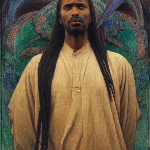 Prompt: masterpiece, somali man with long hair, sculpture from islamic civilization, by annie swynnerton and diego rivera and nicholas roerich and jean delville and charlie bowater, symbolist, dramatic lighting, god rays, art brut, rich colors, smooth sharp focus, extremely detailed, adolf wolfli and ( donato giancola and bilibin )