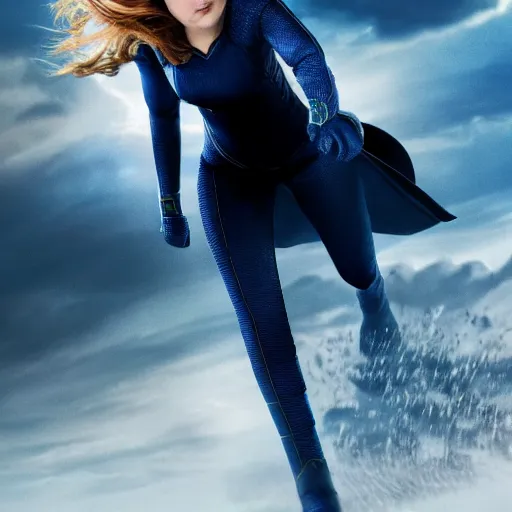 Image similar to Fantastic Four Sue Storm played by Florence Pugh, Realistic 4k, Still