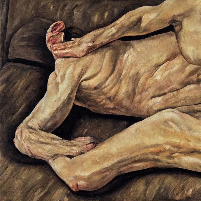 Prompt: a painting by lucien freud