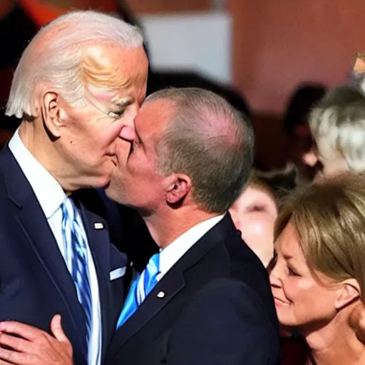 Prompt: joe biden kissing joe biden on his forehead, cute, gentle, lovely