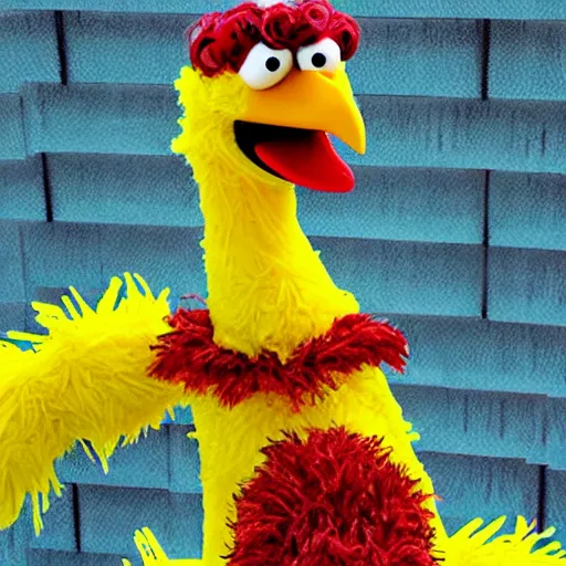 Image similar to big bird from sesame street in the style of junji ito