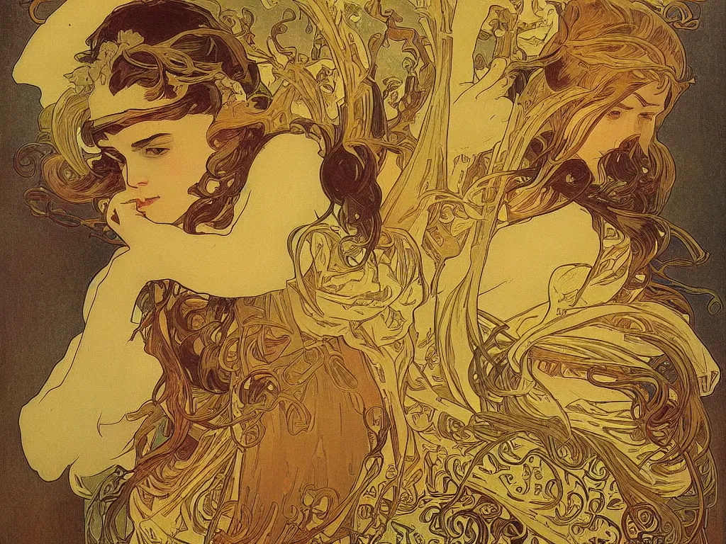 Prompt: highly detailed and textured painting 🐒💨🔥 by alphonse mucha
