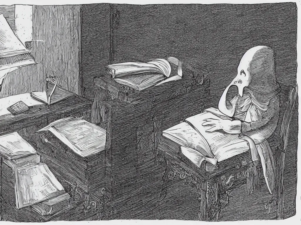 Prompt: detailed illustration of a ghost writing a book