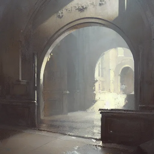 Prompt: painting of simple arch, brown, grey, by jeremy mann and greg rutkowski, intricate cinematic light, oil on canvas