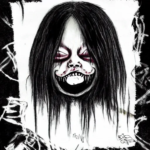 Image similar to grunge drawing of something in the style of the grudge | horror themed