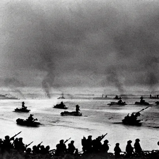 Image similar to the running soldiers in the sea in the d - day, by robert capa,