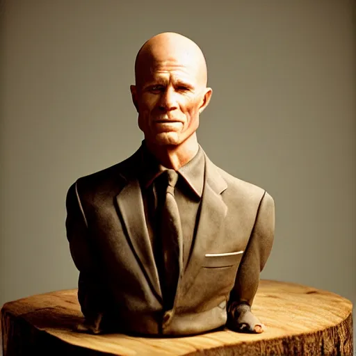Image similar to A sculpted wax portrait, representing Ed Harris, studio lighting, F 1.4 Kodak Portra