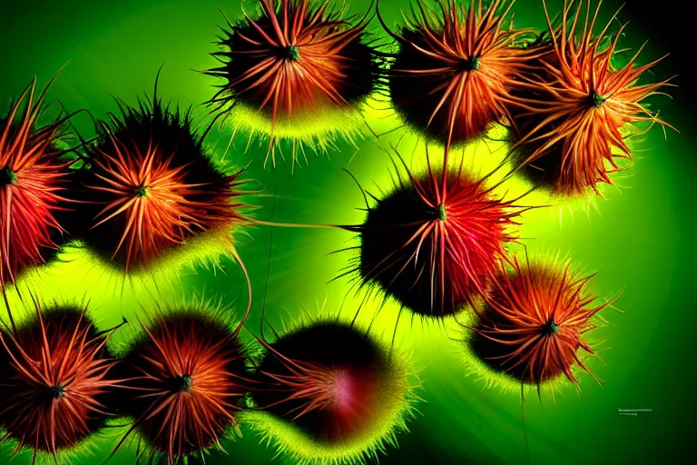 Image similar to jungle of the rambutan, art by ron miller and matthew stawicki and jurgen ziewe, trending on artstation, halfrear lighting microscopic view telephoto lens, cgsociety, final, long exposure, socialist realism