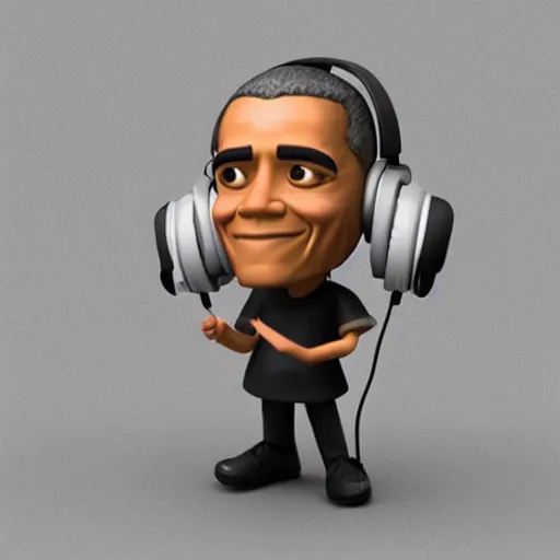 Prompt: 3d render of obama as a cute chibi figurine DJing with headphones, blender, artstation